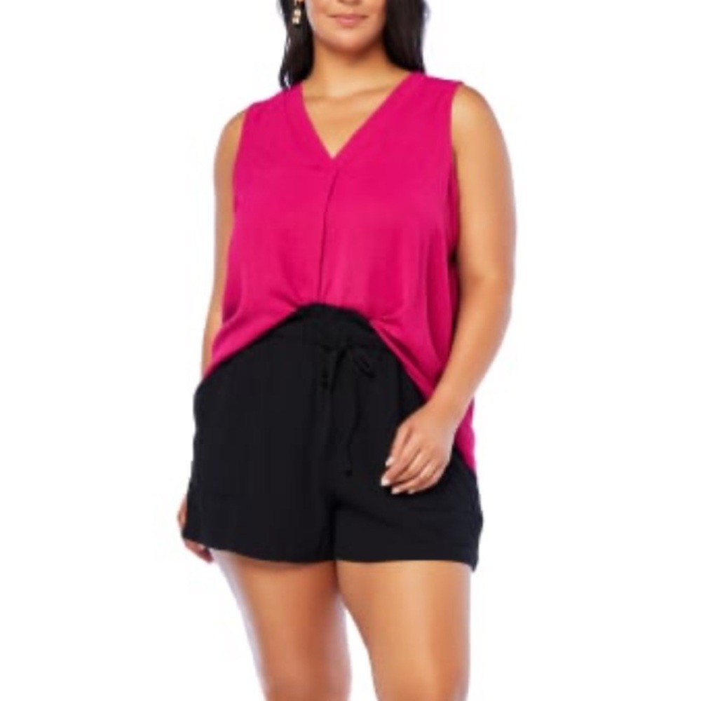 V-neck Sleeveless Front Detail Top Dark Raspberry 1X
COTTON BLEU